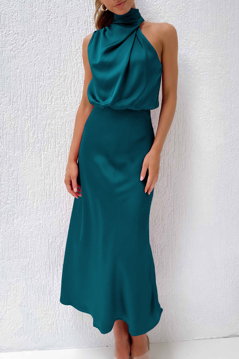 Celebrities Simplicity Solid Zipper Half A Turtleneck A Line Dresses(6 Colors) - Fashionpara