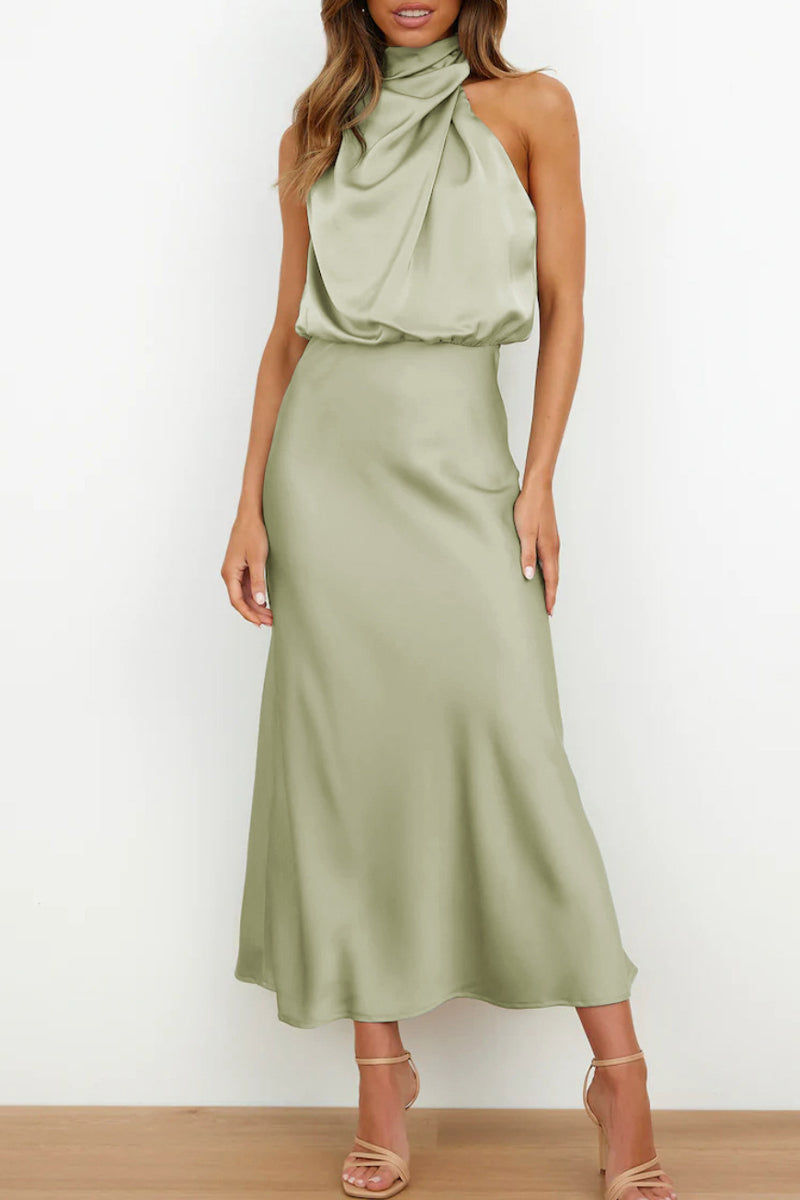 Celebrities Simplicity Solid Zipper Half A Turtleneck A Line Dresses(6 Colors) - Fashionpara