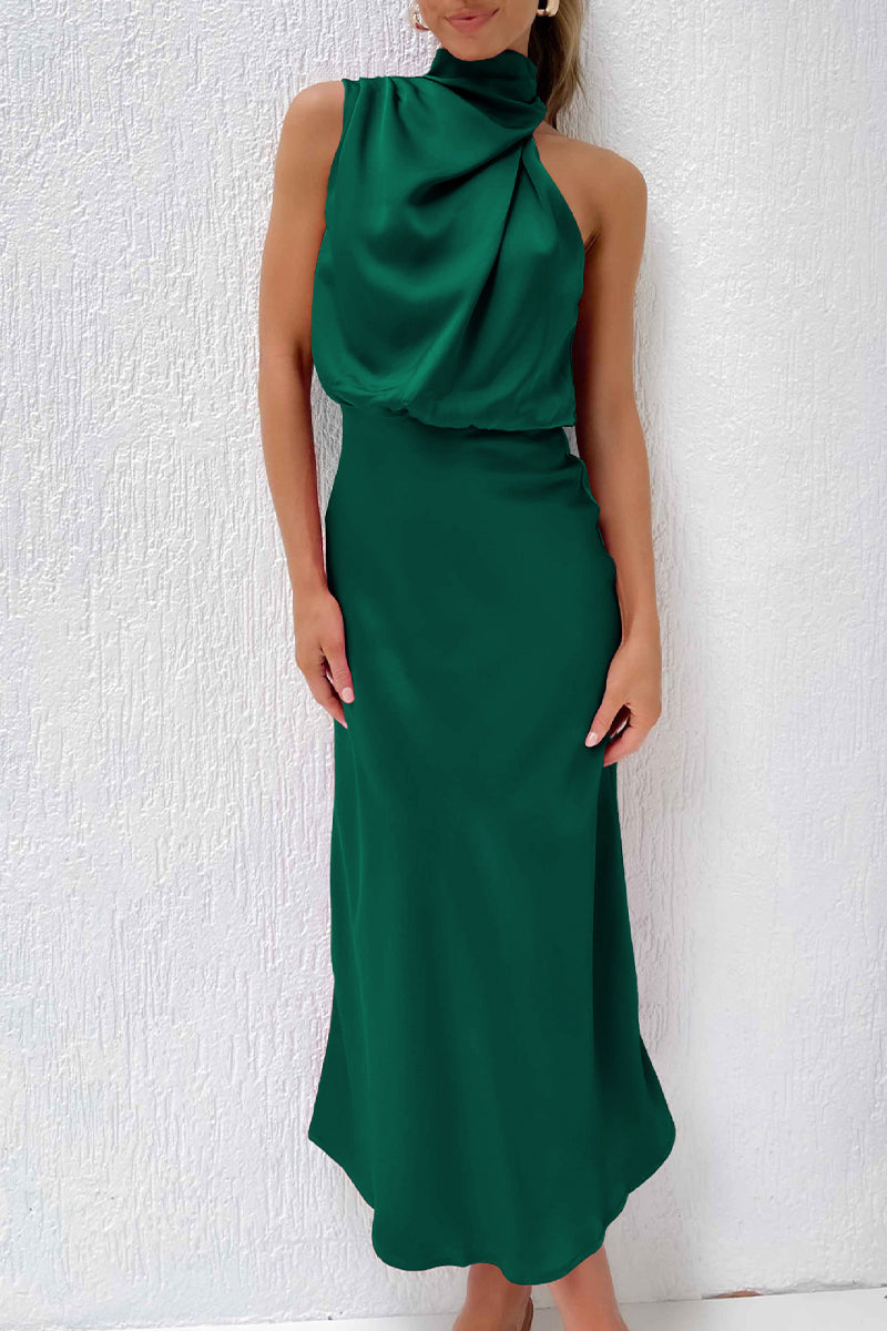 Celebrities Simplicity Solid Zipper Half A Turtleneck A Line Dresses(6 Colors) - Fashionpara