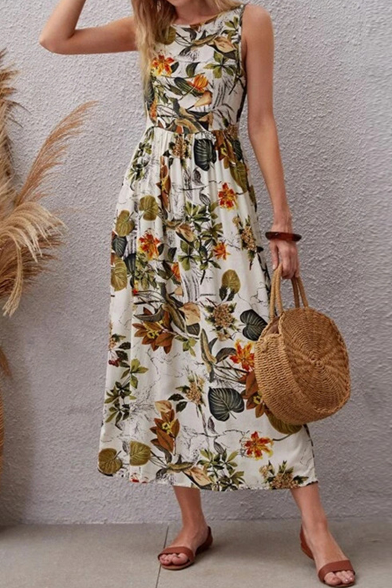Elegant Vacation Floral Patchwork O Neck A Line Dresses - Fashionpara
