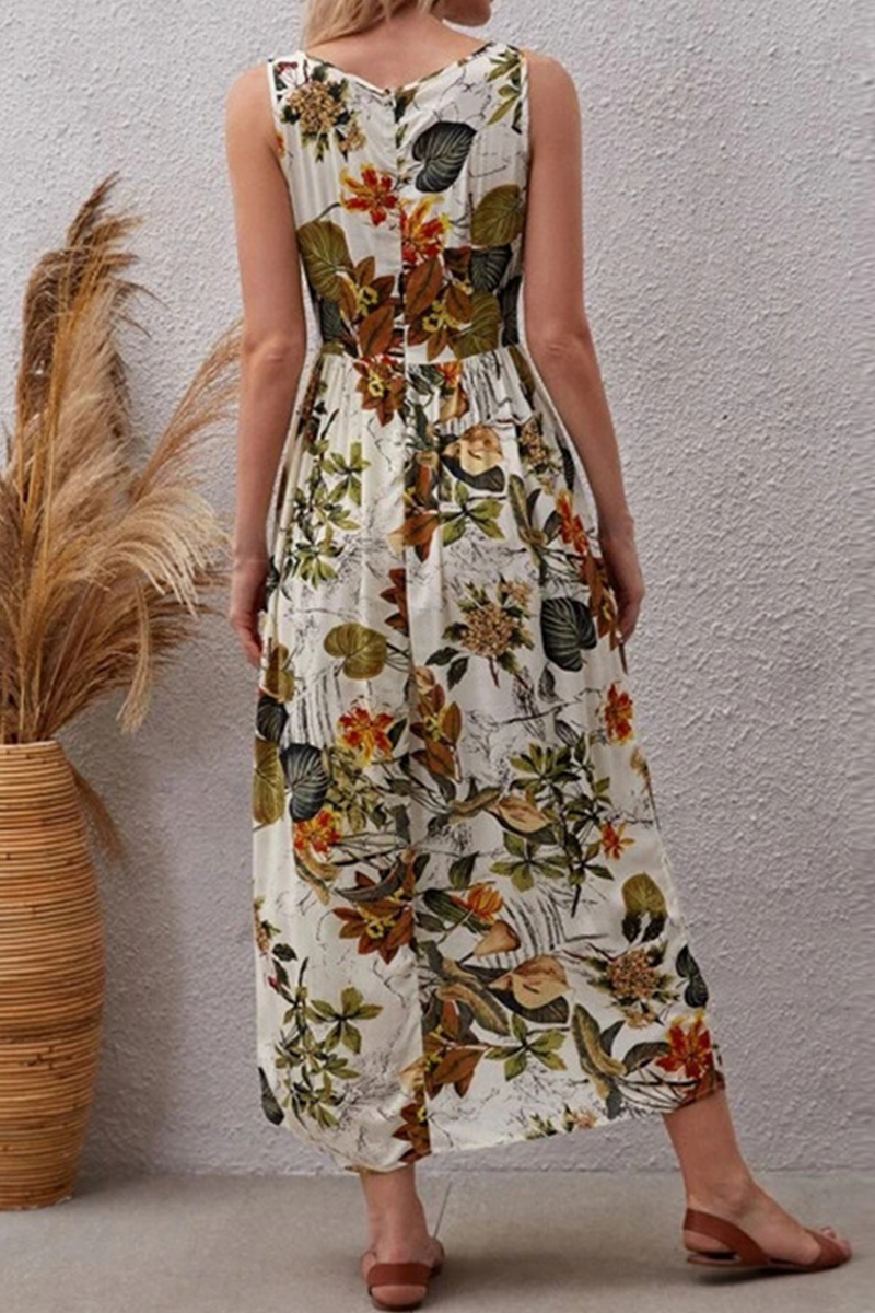 Elegant Vacation Floral Patchwork O Neck A Line Dresses - Fashionpara