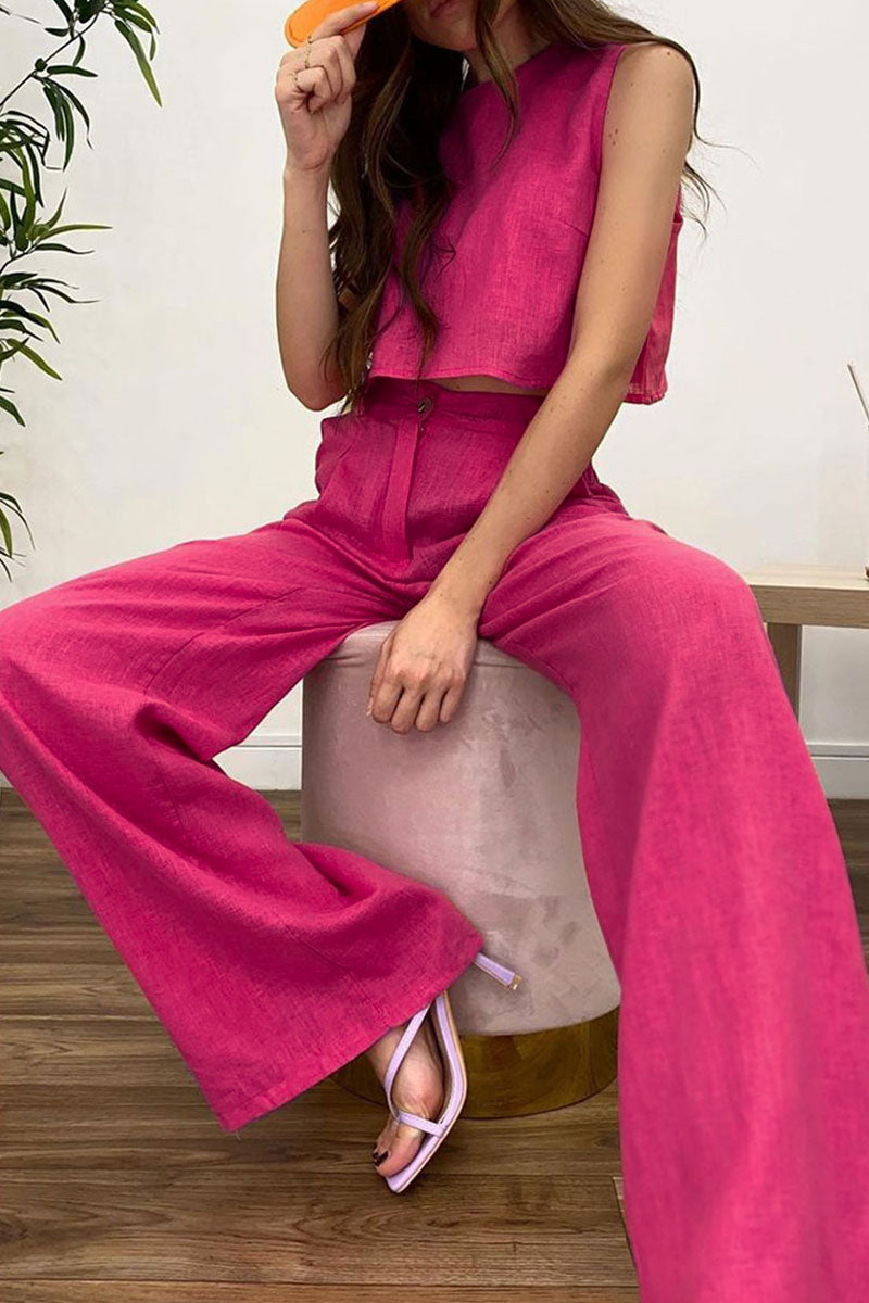 Casual Solid Patchwork O Neck Sleeveless Two Pieces - Fashionpara