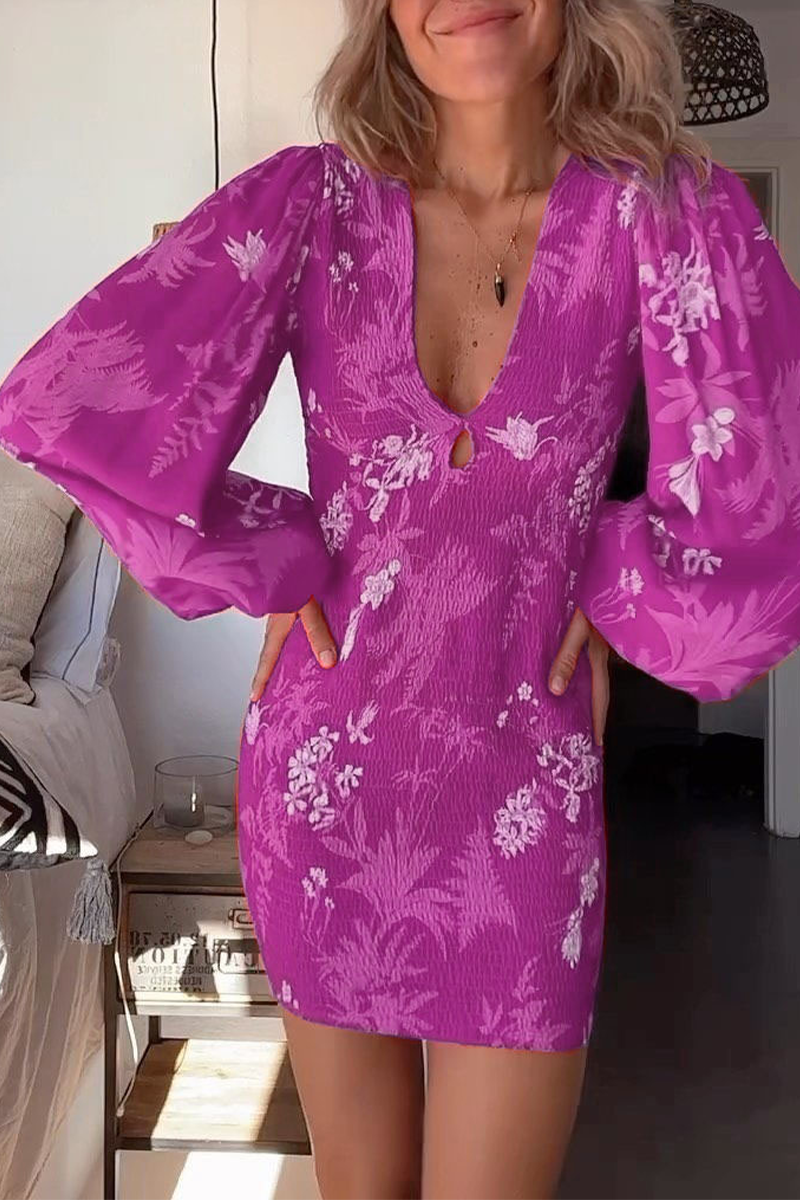 Sexy Vacation Print Fold V Neck Wrapped Skirt Dresses  Fashionpara