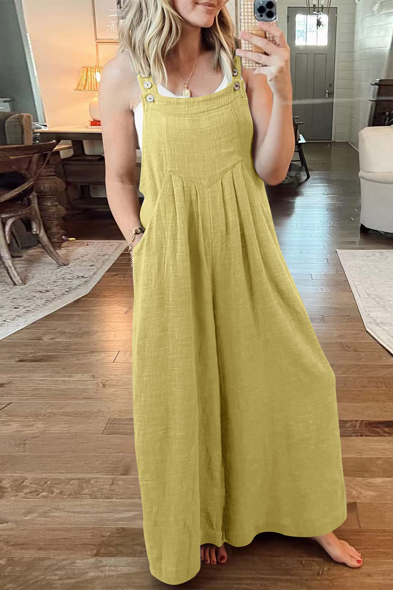 Casual Street Solid Pocket Square Collar Loose Jumpsuits(10 Colors) - Fashionpara