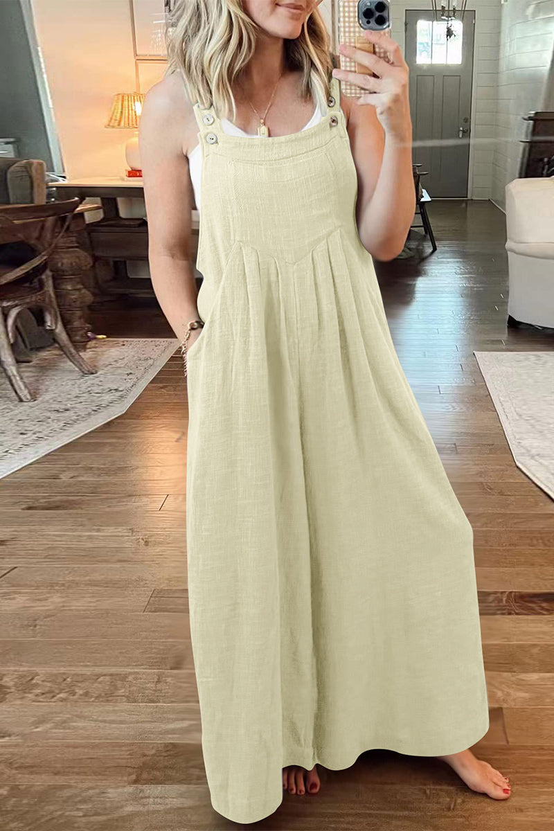 Casual Street Solid Pocket Square Collar Loose Jumpsuits(10 Colors) - Fashionpara