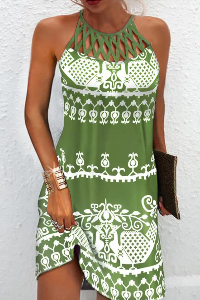 Elegant College National Totem Patchwork Halter Printed Dress Dresses(10 Colors) - Fashionpara