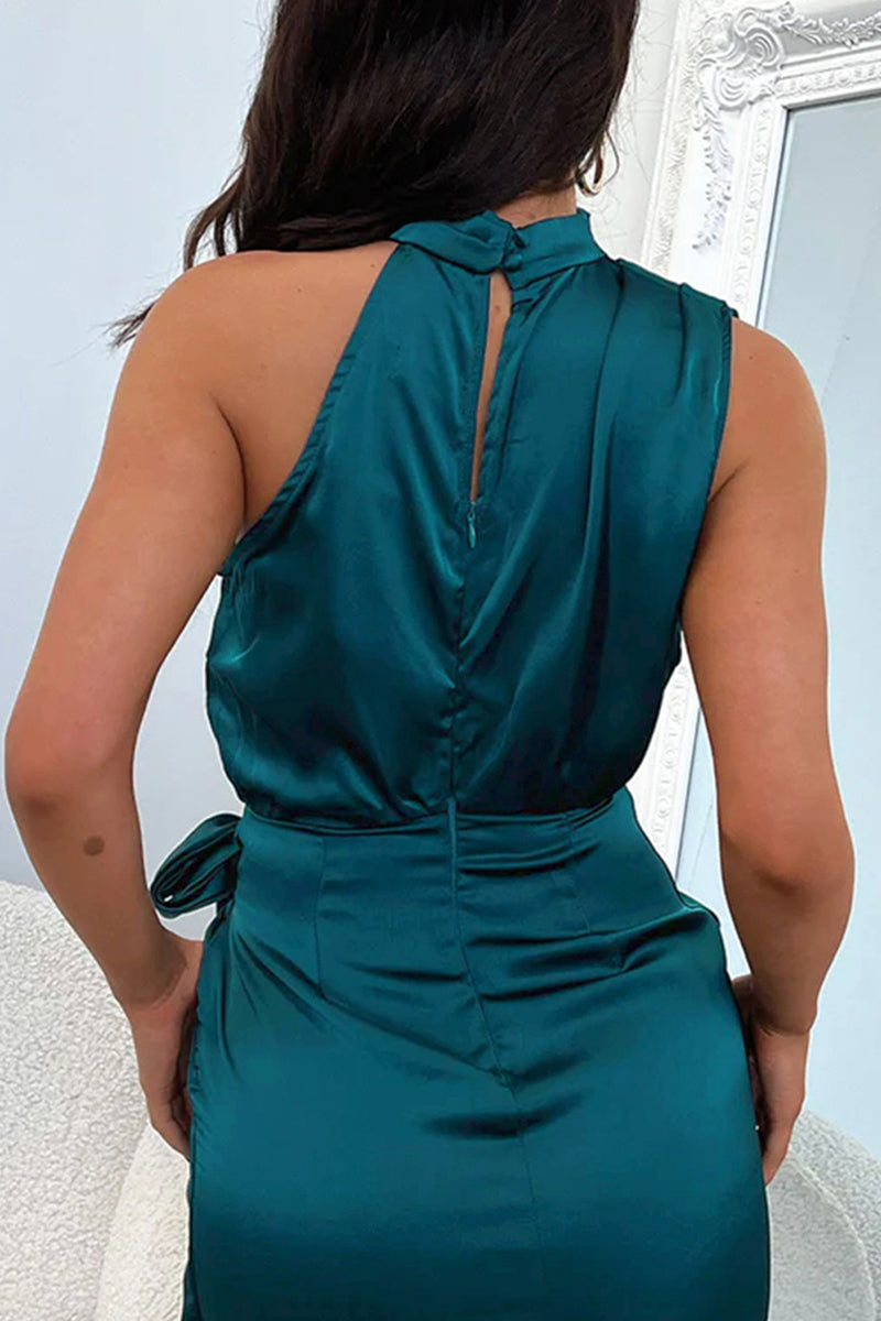 Celebrities Elegant Solid Fold Halter A Line Dresses(6 Colors) - Fashionpara