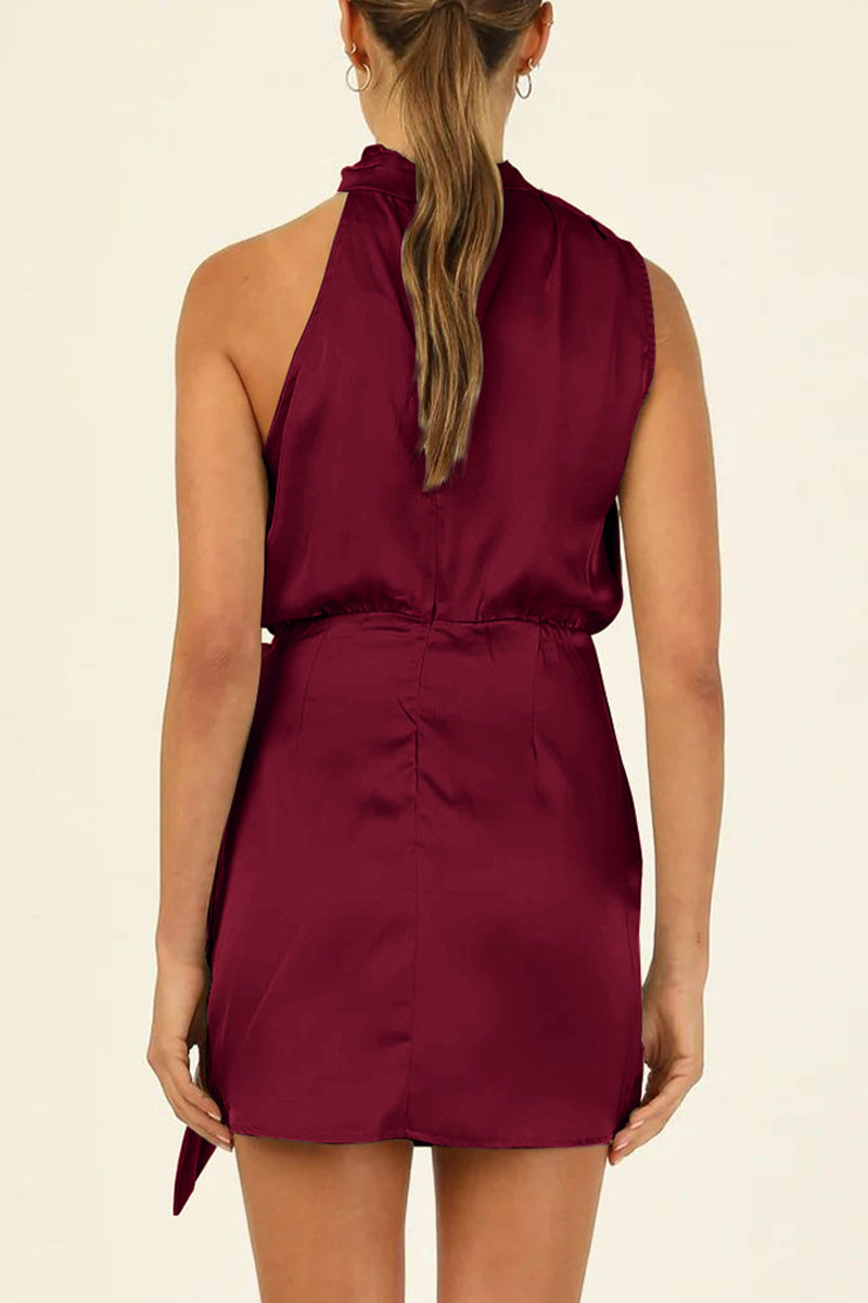 Celebrities Elegant Solid Fold Halter A Line Dresses(6 Colors) - Fashionpara