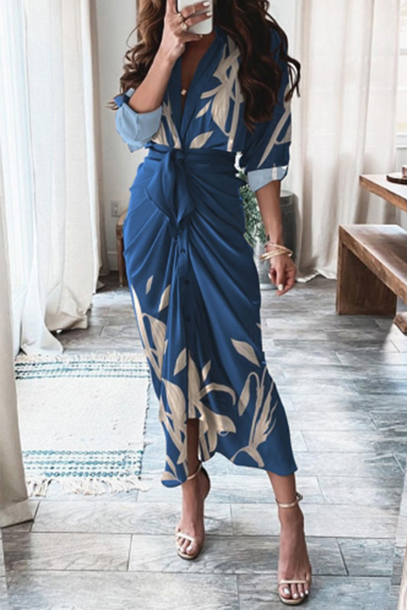 Casual Print Patchwork V Neck Irregular Dress Dresses(3 Colors) - Fashionpara