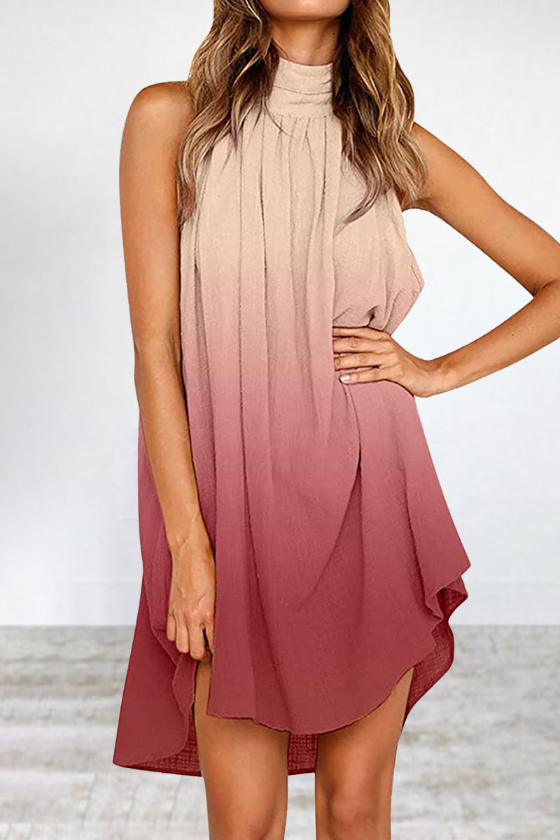 Casual Street Gradual Change Contrast Halter Vest Dress Dresses - Fashionpara