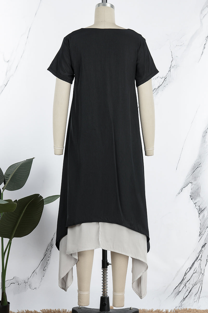 Casual College Solid Patchwork V Neck Irregular Dress Dresses(3 Colors) - Fashionpara