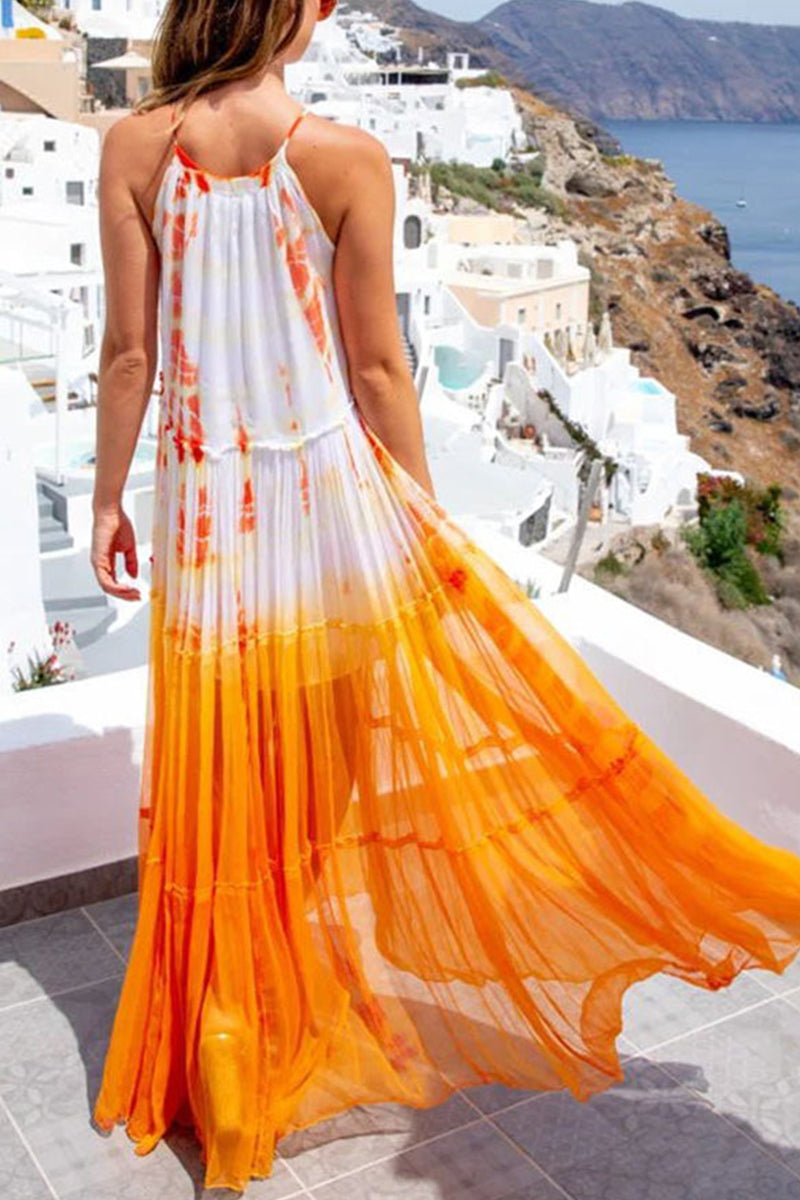 Sexy Vacation Gradual Change Contrast Halter Beach Dress Dresses - Fashionpara