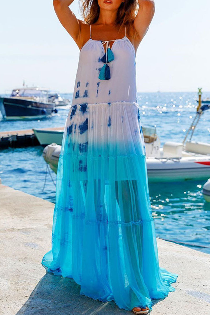 Sexy Vacation Gradual Change Contrast Halter Beach Dress Dresses - Fashionpara