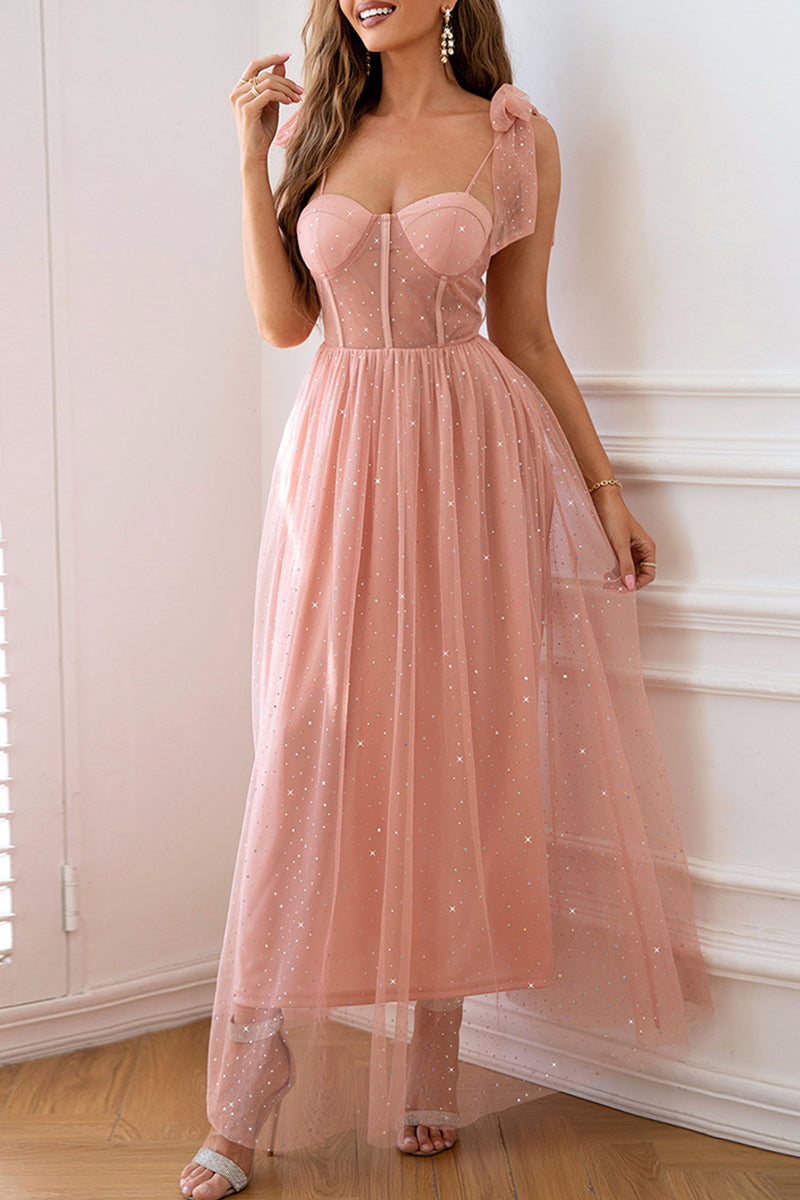 Celebrities Elegant Solid Frenulum Sequined Mesh POLO collar Evening Dress Dresses - Fashionpara