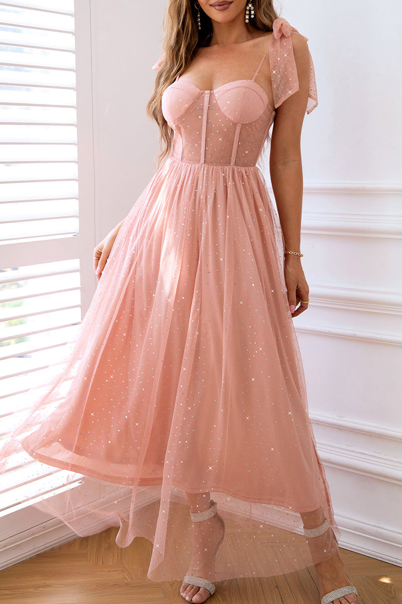 Celebrities Elegant Solid Frenulum Sequined Mesh POLO collar Evening Dress Dresses - Fashionpara