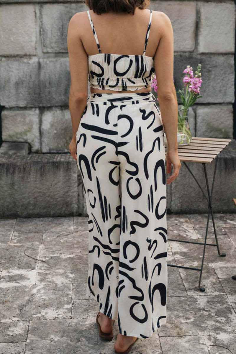 Casual Letter Print Patchwork U Neck Sleeveless Two Pieces - Fashionpara