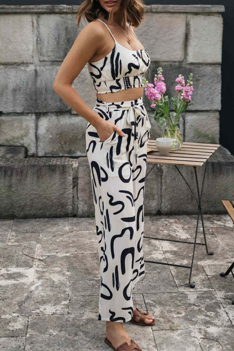 Casual Letter Print Patchwork U Neck Sleeveless Two Pieces - Fashionpara