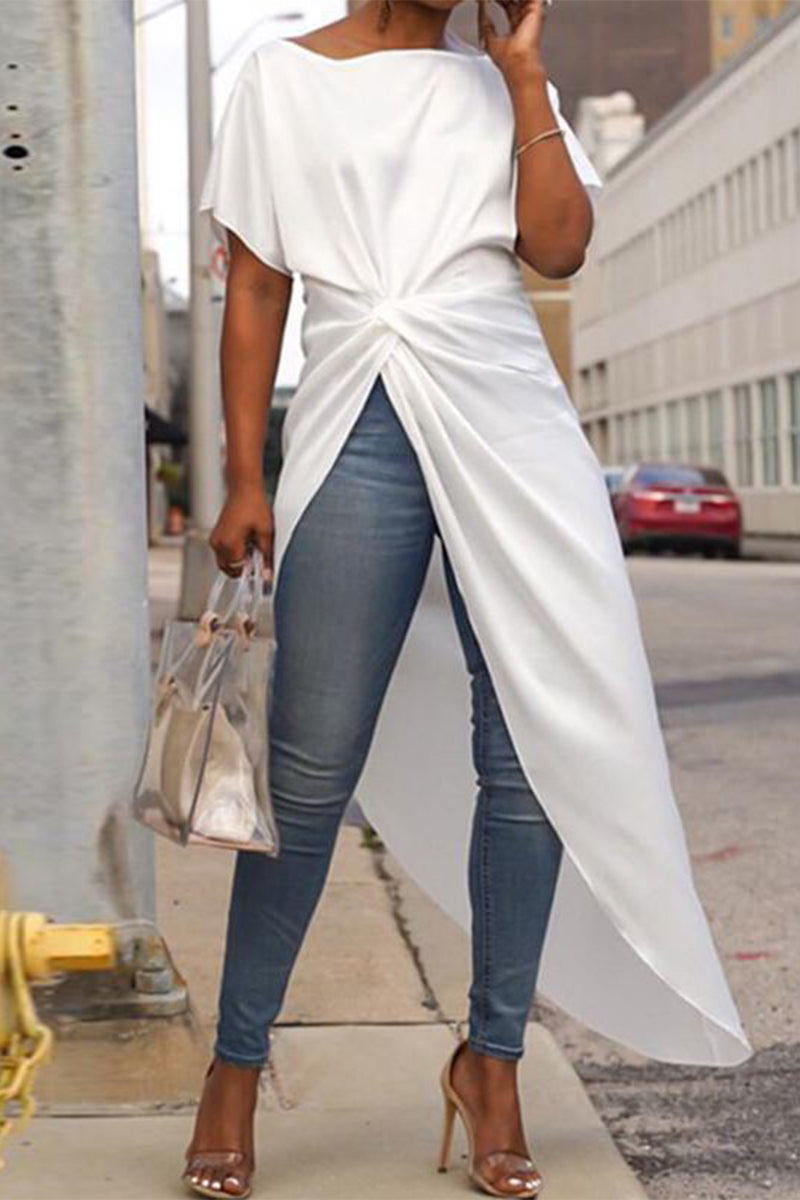 Casual Solid Asymmetrical O Neck Irregular Dress Dresses - Fashionpara