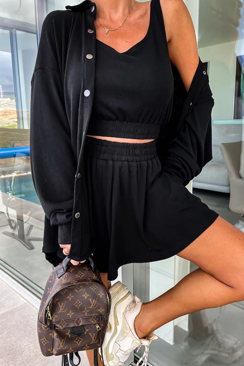 Casual Vacation Solid Pocket Turndown Collar Long Sleeve Two Pieces(6 Colors)  Fashionpara