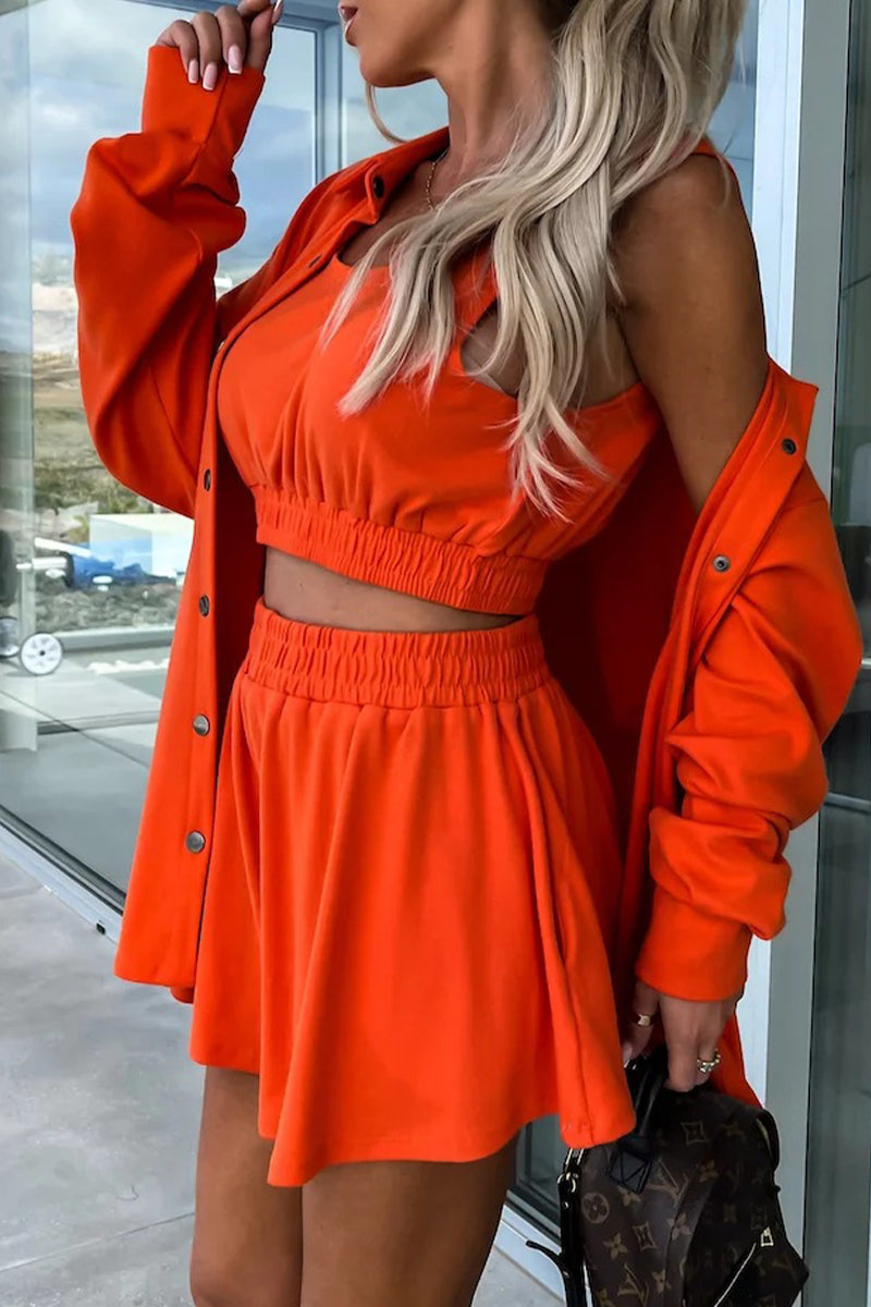 Casual Vacation Solid Pocket Turndown Collar Long Sleeve Two Pieces(6 Colors)  Fashionpara