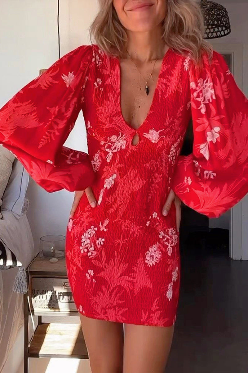 Sexy Vacation Print Fold V Neck Wrapped Skirt Dresses  Fashionpara