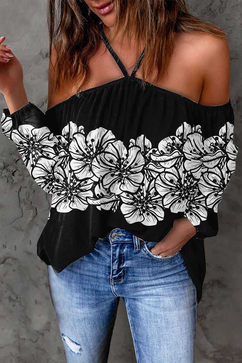 Casual Print Patchwork Backless Halter T-Shirts(15 Colors) - Fashionpara