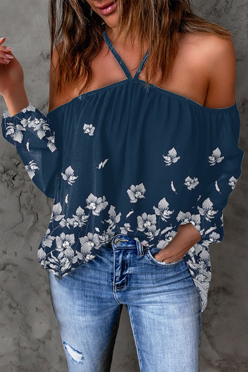 Casual Print Patchwork Backless Halter T-Shirts(15 Colors) - Fashionpara