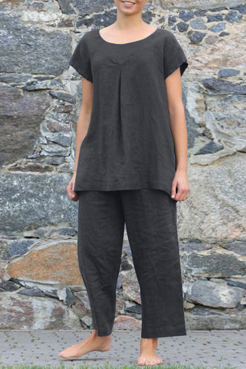 Casual Simplicity Solid Solid Color O Neck Short Sleeve Two Pieces - Fashionpara