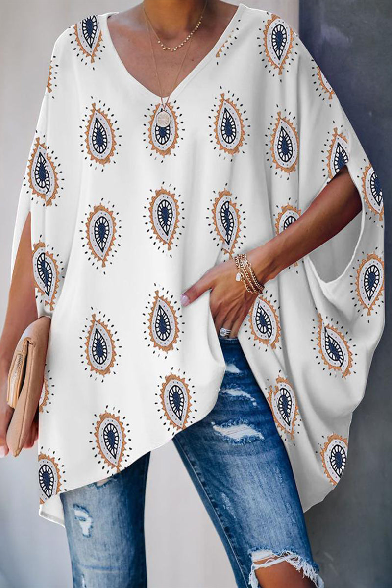 Casual Street Print Contrast V Neck T-Shirts(3 Colors) - Fashionpara