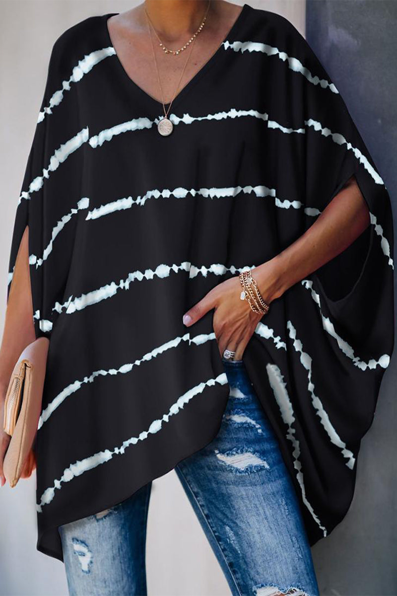 Casual Street Print Contrast V Neck T-Shirts(3 Colors) - Fashionpara