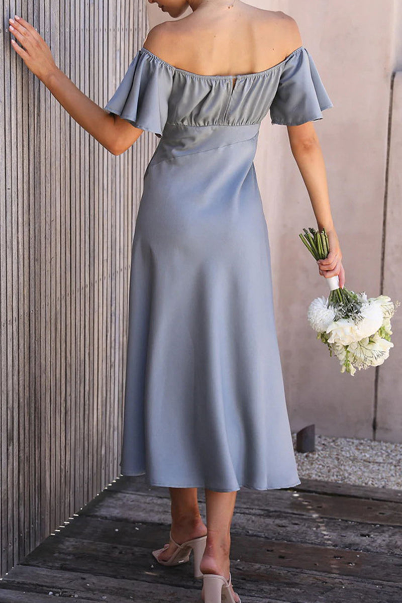 Sexy Celebrities Solid Slit Off the Shoulder Pleated Dresses - Fashionpara