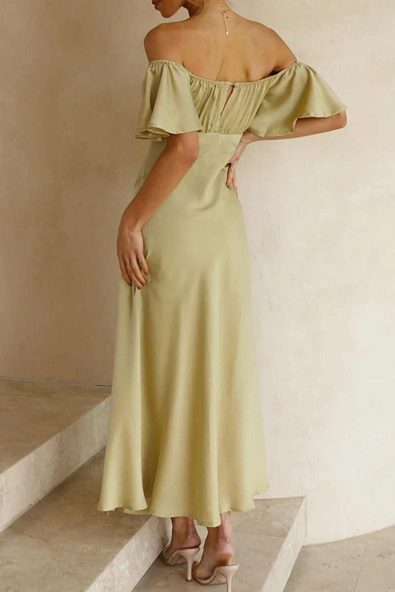 Sexy Celebrities Solid Slit Off the Shoulder Pleated Dresses - Fashionpara