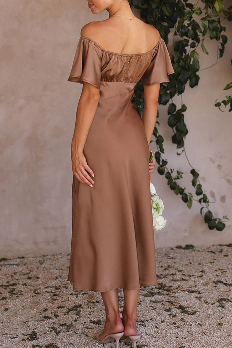 Sexy Celebrities Solid Slit Off the Shoulder Pleated Dresses - Fashionpara