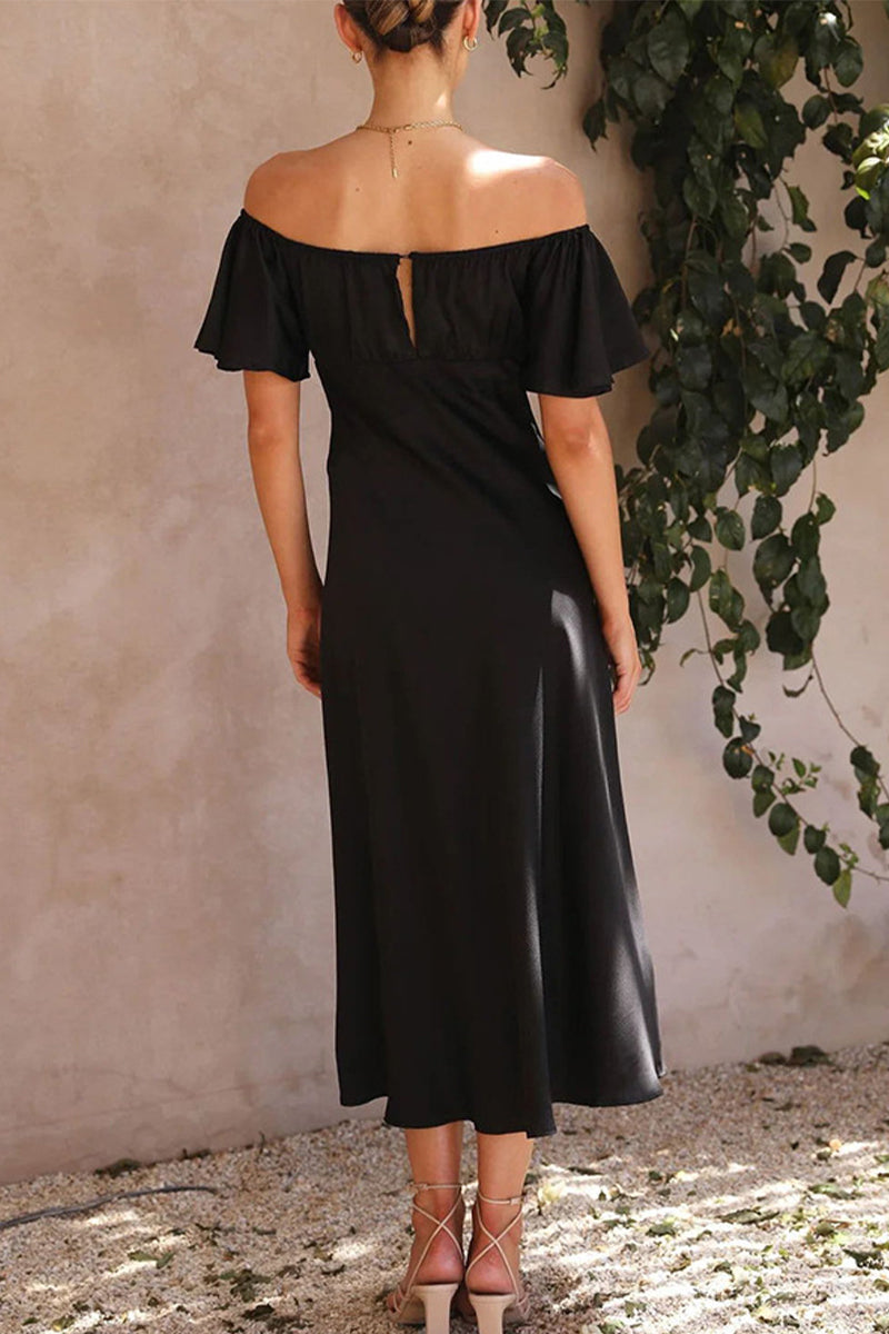 Sexy Celebrities Solid Slit Off the Shoulder Pleated Dresses - Fashionpara