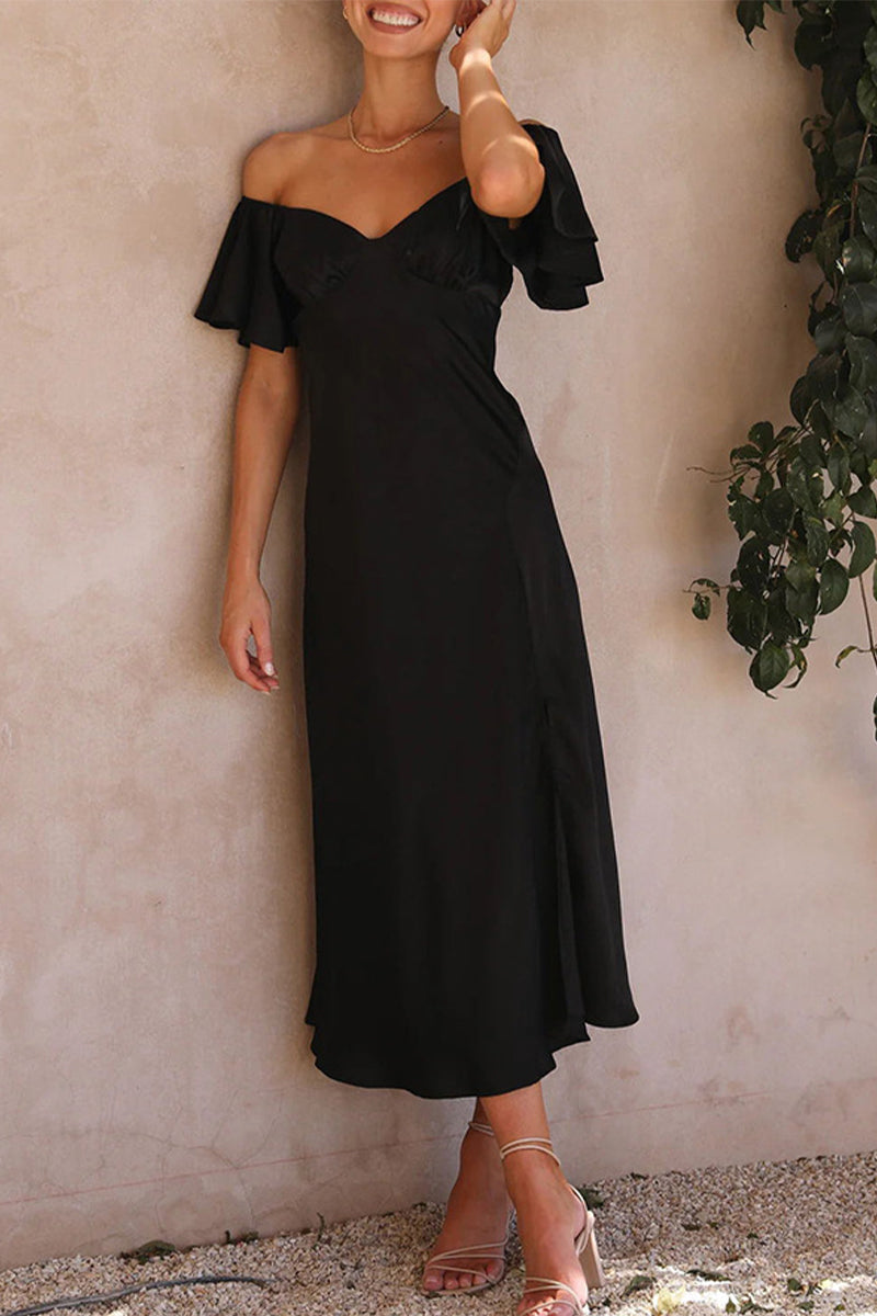 Sexy Celebrities Solid Slit Off the Shoulder Pleated Dresses - Fashionpara