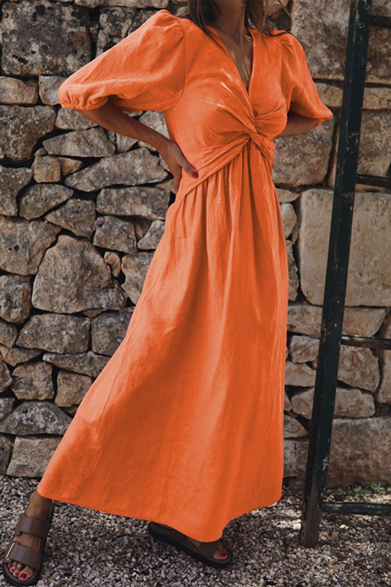 Casual Simplicity Solid V Neck Short Sleeve Dress Dresses(3 Colors) - Fashionpara