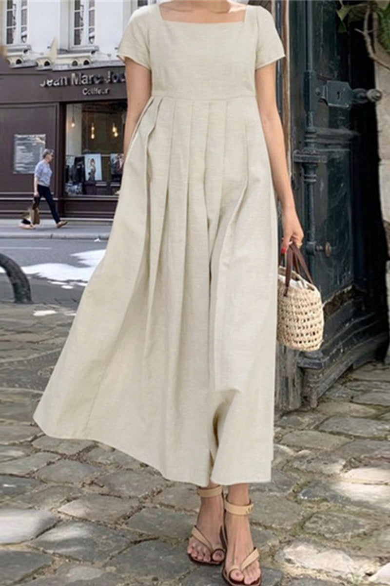 Casual Simplicity Solid Fold Square Collar A Line Dresses(3 Colors) - Fashionpara