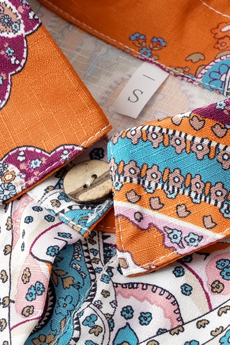 Casual College National Totem Print Patchwork Frenulum O Neck Loose Jumpsuits(3 Colors)