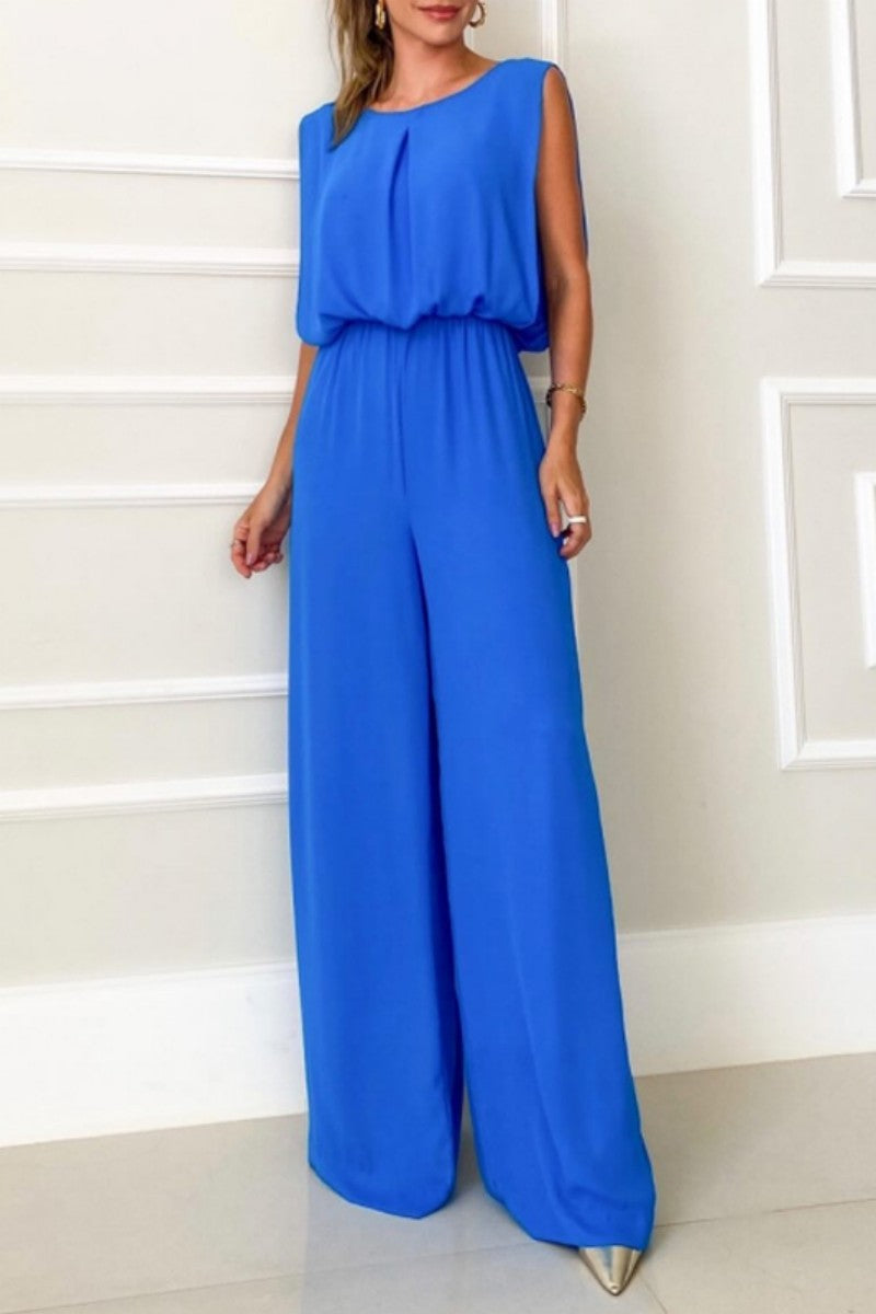 Casual Solid Backless O Neck Regular Jumpsuits - Fashionpara