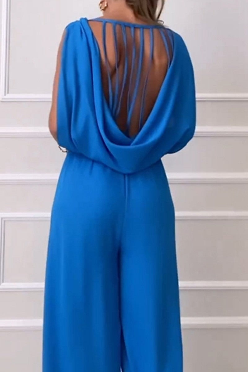 Casual Solid Backless O Neck Regular Jumpsuits - Fashionpara