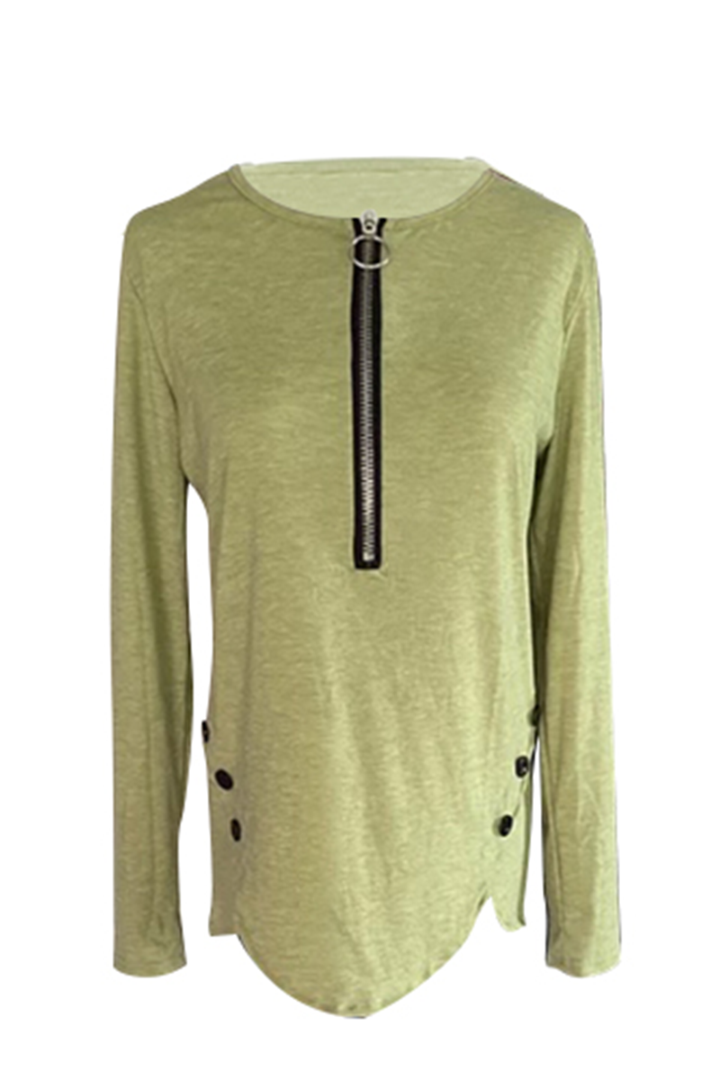 Casual Solid Buckle Asymmetrical Zipper Collar Tops(5 Colors) - Fashionpara