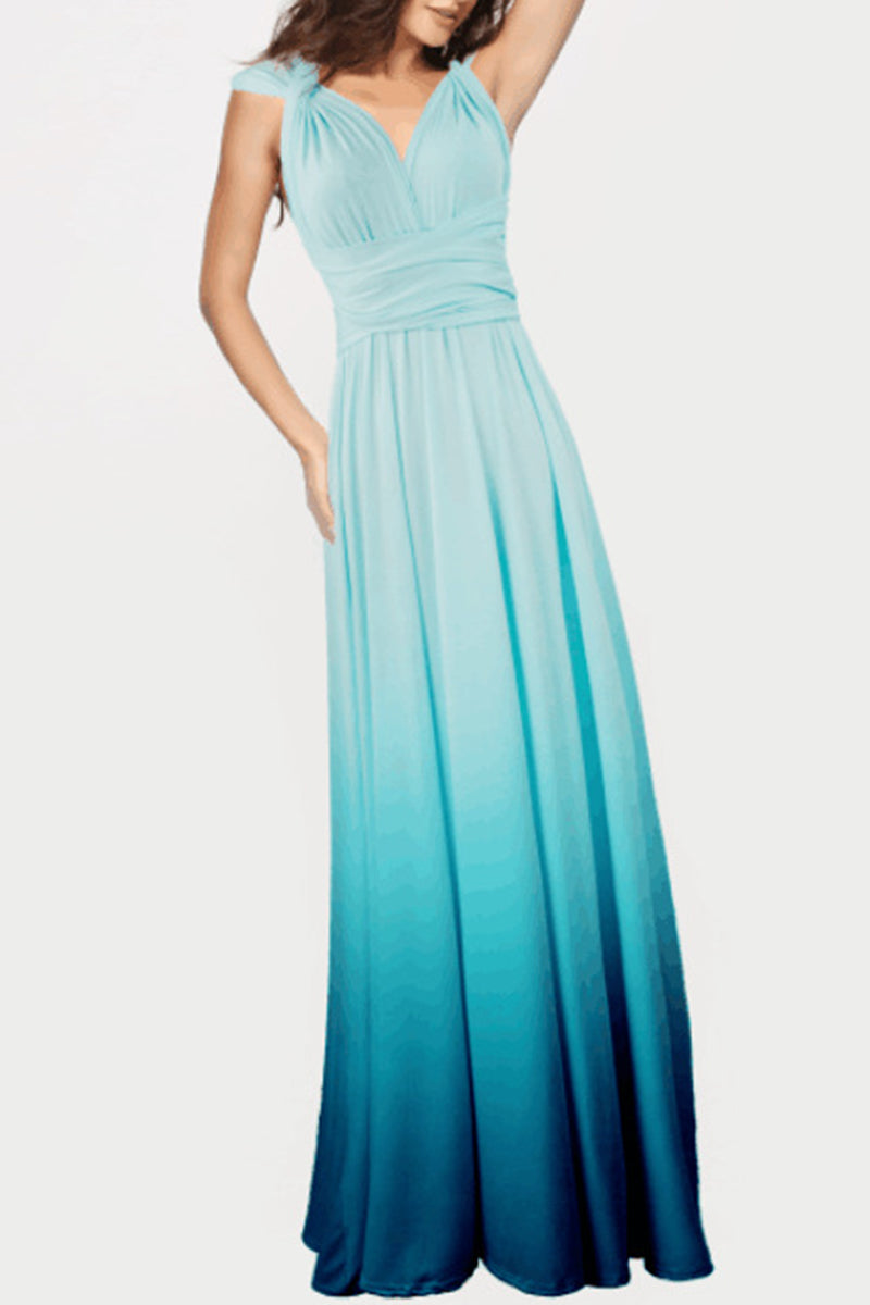 Sexy Gradual Change Bandage Contrast V Neck Evening Dress Dresses - Fashionpara