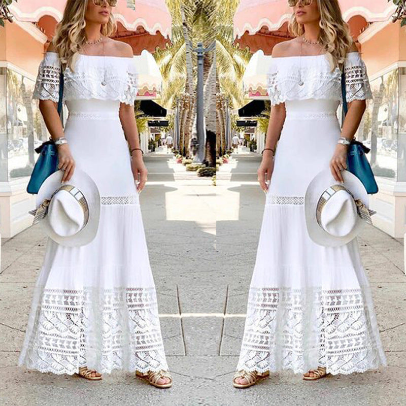 Lace Off Shoulder Flounce Maxi Dress 2