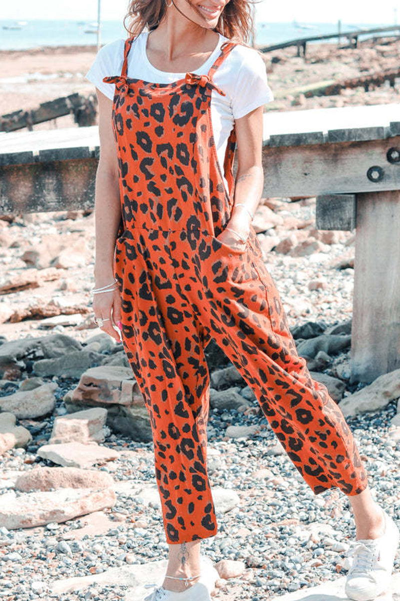 Casual College Leopard Patchwork Loose Jumpsuits(5 Colors) - Fashionpara