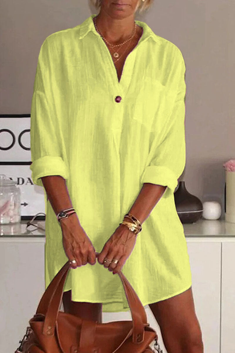 Fashion Street Solid Turndown Collar A Line Dresses(7 Colors) - Fashionpara