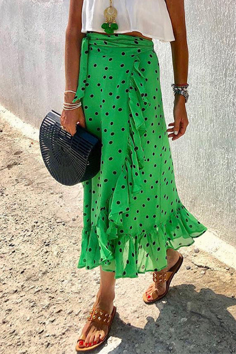 Elegant Vacation Print Flounce High Waist Type A Full Print Bottoms  Fashionpara