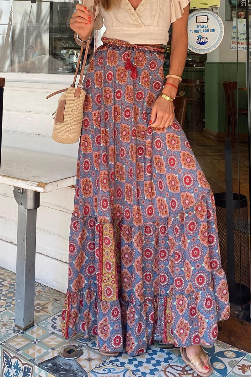 Elegant Vacation Print Flounce Loose Type A Full Print Bottoms  Fashionpara