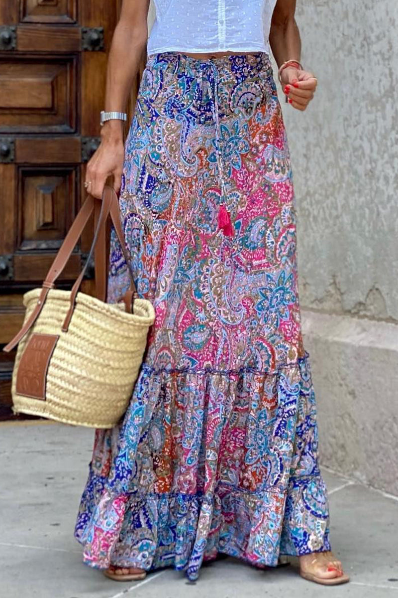 Elegant Vacation Print Flounce Loose Type A Full Print Bottoms  Fashionpara