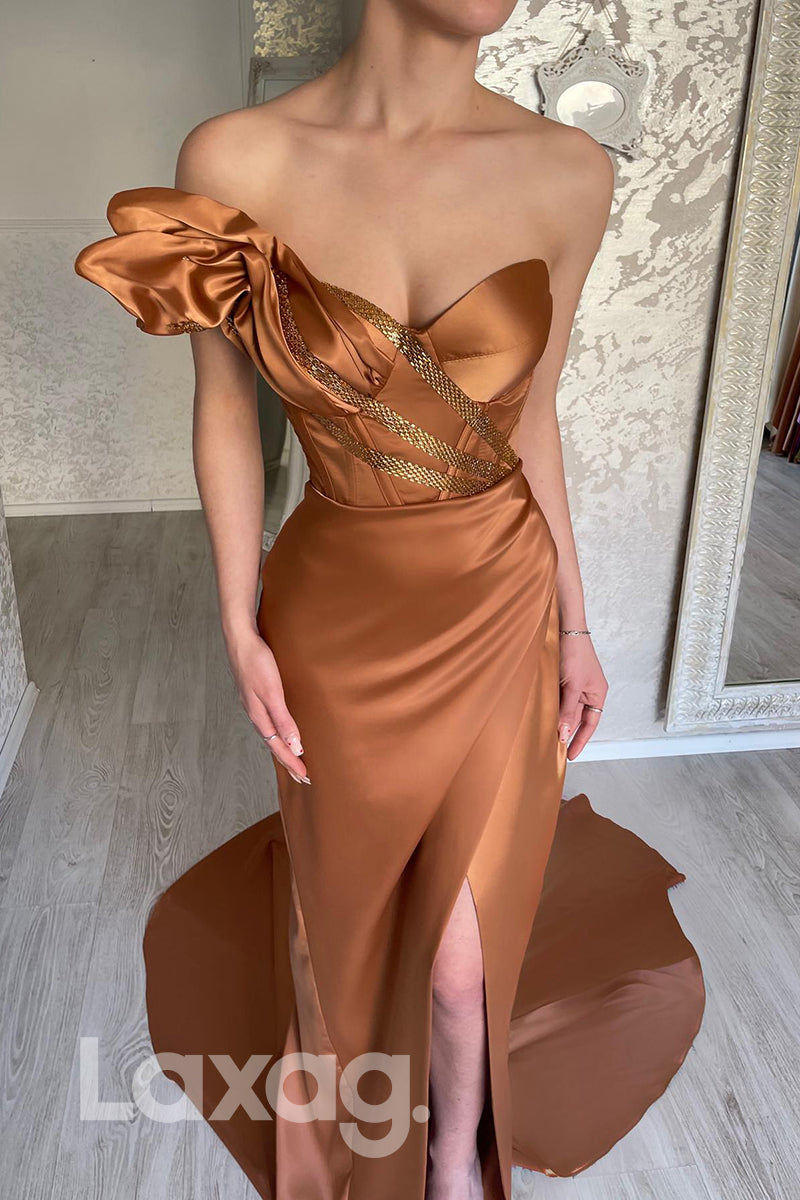 Sweetheart Ruched Sequins Prom Pageant Dress with Slit - Fashionpara