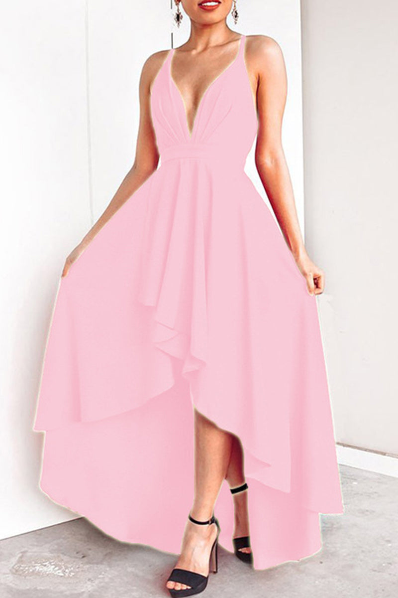 Sexy Formal Solid Asymmetrical V Neck Dresses - Fashionpara